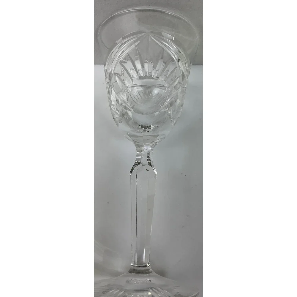 Vintage Cut Crystal Wine Goblet Faceted Stem Clear Glass 5